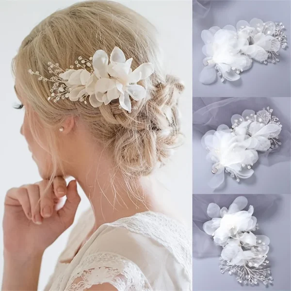 Trendy Metal Crystal Flower Headpiece Bridal Wedding Hair Clips Hairpin - Image 2