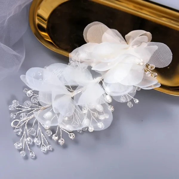 Trendy Metal Crystal Flower Headpiece Bridal Wedding Hair Clips Hairpin - Image 4