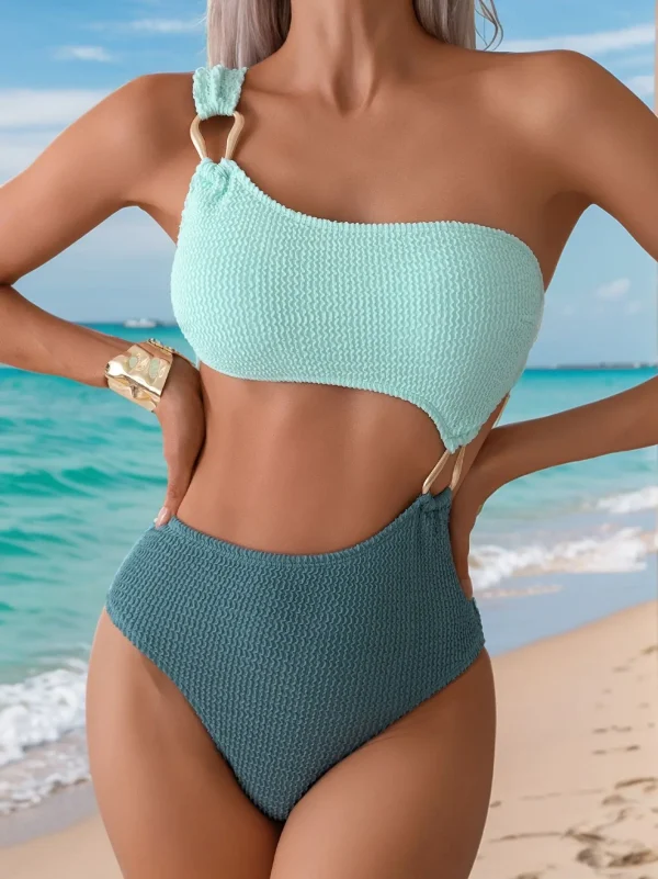 Trendy Plant Cut-Out One-Piece Snake Print Bikini Swimsuit