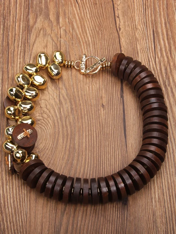 Trendy Plant Statement Boho Wood Beads Zinc Alloy Handmade Party Necklace - Image 3