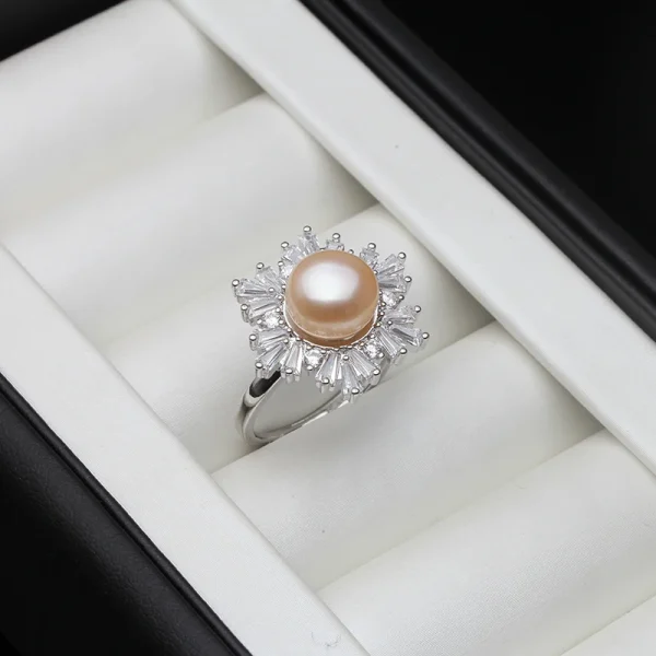 Trendy Real Silver 925 Pearl Adjustable Freshwater Pearl Femme Wife Mother Engagement Ring - Image 2