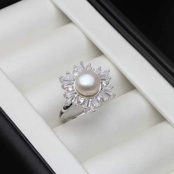 Trendy Real Silver 925 Pearl Adjustable Freshwater Pearl Femme Wife Mother Engagement Ring - Image 6