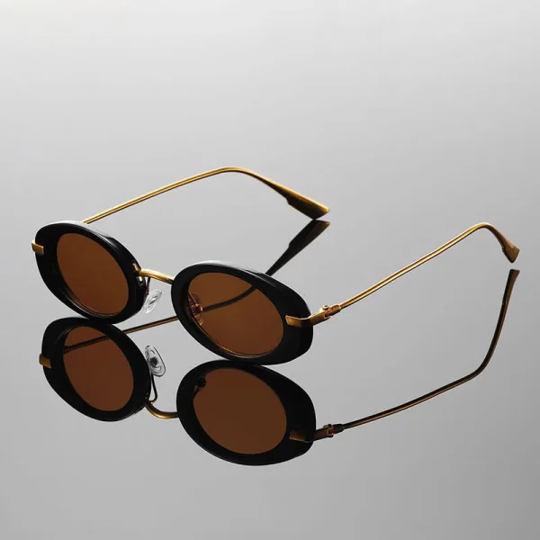 Trendy Retro Metal Round Shades Stylish Design Driving Anti UV Sunglasses - Image 2