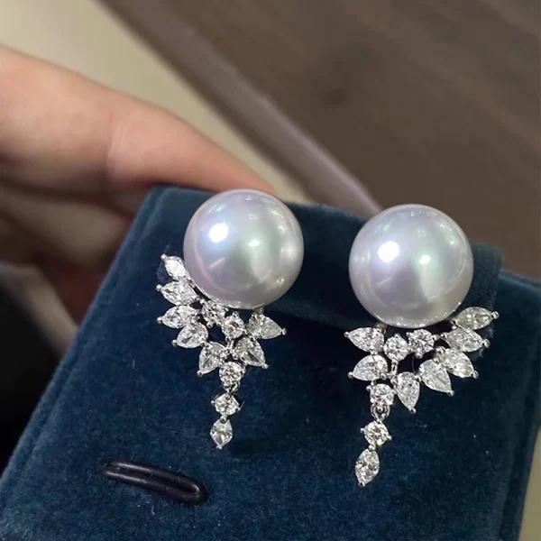 Trendy Simulated Sparkling CZ Aesthetic Wedding Party Romantic Crystal Pearl Drop Earrings - Image 2