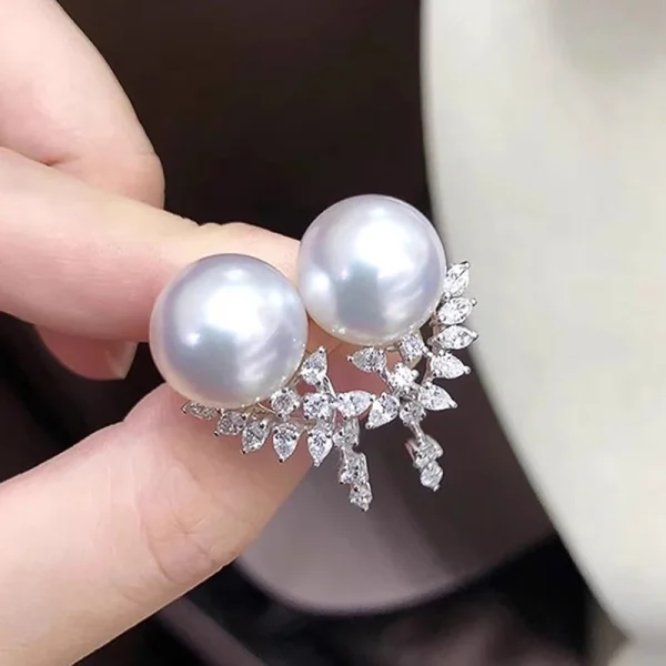 Trendy Simulated Sparkling CZ Aesthetic Wedding Party Romantic Crystal Pearl Drop Earrings - Image 3