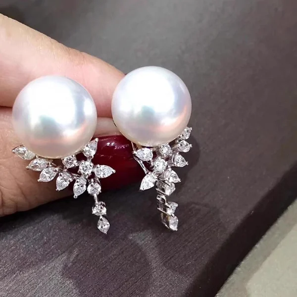 Trendy Simulated Sparkling CZ Aesthetic Wedding Party Romantic Crystal Pearl Drop Earrings - Image 4
