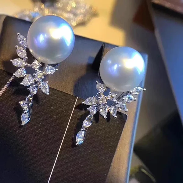 Trendy Simulated Sparkling CZ Aesthetic Wedding Party Romantic Crystal Pearl Drop Earrings - Image 5