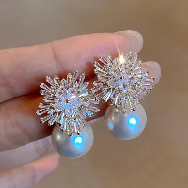 Trendy Sparkling CZ Flower Imitation Gorgeous Accessories for Wedding Engagement Party Hot Pearl Earrings - Image 3