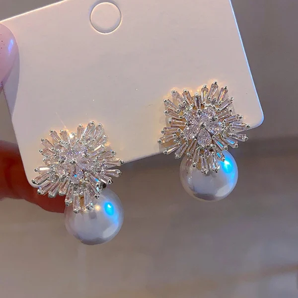 Trendy Sparkling CZ Flower Imitation Gorgeous Accessories for Wedding Engagement Party Hot Pearl Earrings - Image 4