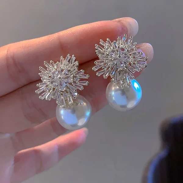 Trendy Sparkling CZ Flower Imitation Gorgeous Accessories for Wedding Engagement Party Hot Pearl Earrings - Image 7