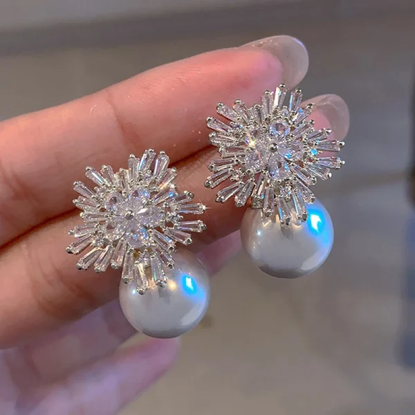 Trendy Sparkling CZ Flower Imitation Gorgeous Accessories for Wedding Engagement Party Hot Pearl Earrings - Image 8