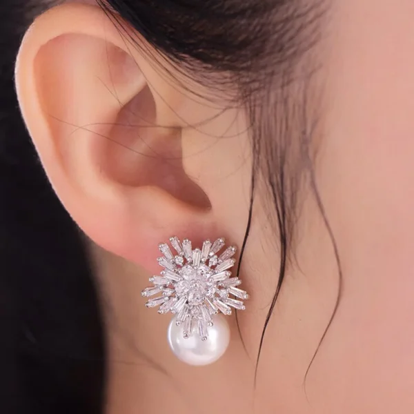 Trendy Sparkling CZ Flower Imitation Gorgeous Accessories for Wedding Engagement Party Hot Pearl Earrings - Image 2