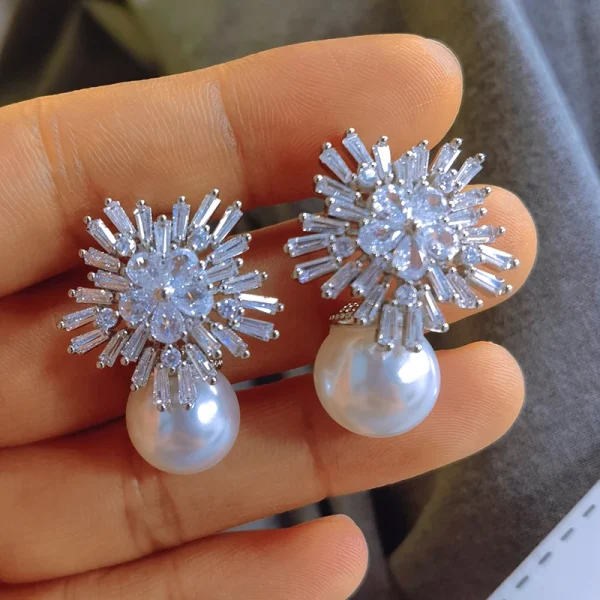 Trendy Sparkling CZ Flower Imitation Gorgeous Accessories for Wedding Engagement Party Hot Pearl Earrings - Image 9