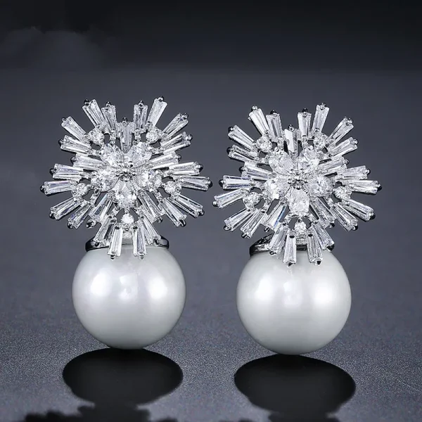 Trendy Sparkling CZ Flower Imitation Gorgeous Accessories for Wedding Engagement Party Hot Pearl Earrings - Image 10