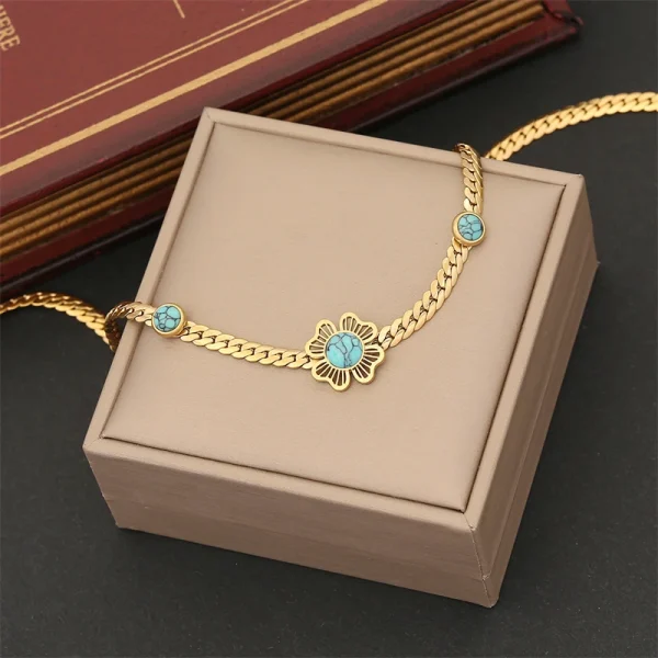 Trendy Stainless Steel Embed Stones Ginkgo Leaf Flower Charm Chain Necklaces Bracelets Earrings Jewelry set - Image 8
