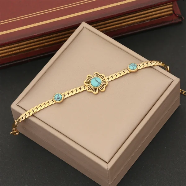 Trendy Stainless Steel Embed Stones Ginkgo Leaf Flower Charm Chain Necklaces Bracelets Earrings Jewelry set - Image 9