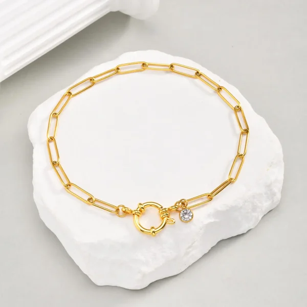 Trendy Stainless Steel Paperclip Link Zircon Waterproof Foot Clasps Chain Ankle Bracelet Anklet - Image 3