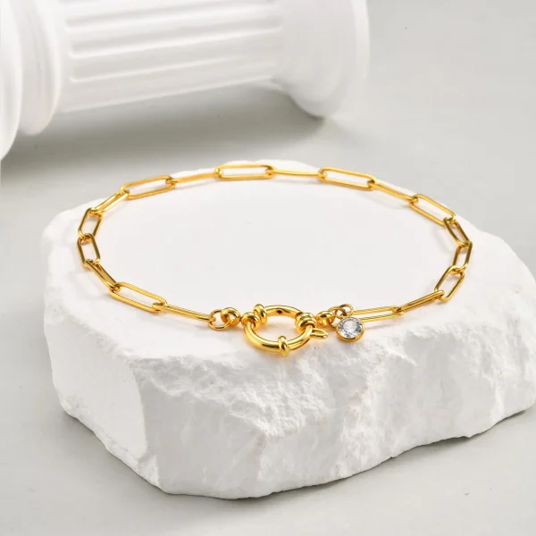 Trendy Stainless Steel Paperclip Link Zircon Waterproof Foot Clasps Chain Ankle Bracelet Anklet - Image 4