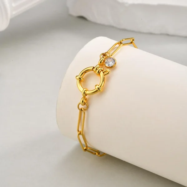 Trendy Stainless Steel Paperclip Link Zircon Waterproof Foot Clasps Chain Ankle Bracelet Anklet - Image 5