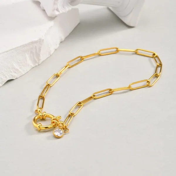 Trendy Stainless Steel Paperclip Link Zircon Waterproof Foot Clasps Chain Ankle Bracelet Anklet - Image 6