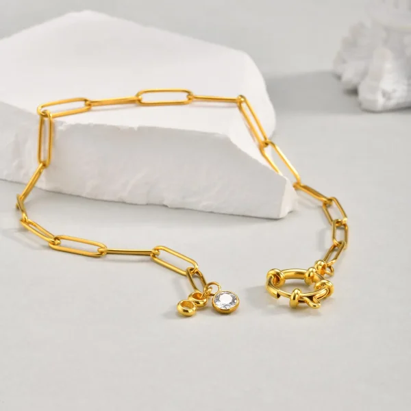 Trendy Stainless Steel Paperclip Link Zircon Waterproof Foot Clasps Chain Ankle Bracelet Anklet - Image 7