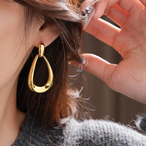 Trendy Stainless Steel Waterproof Not Allergic Minimalism Hollow Droplet Shape Stud Earrings - Image 7