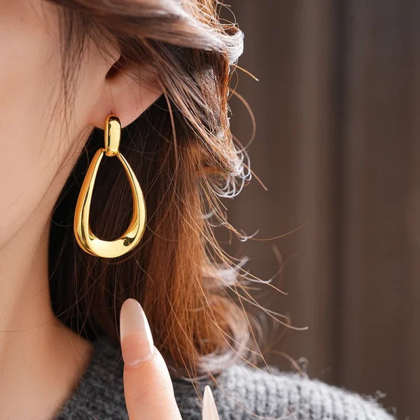 Trendy Stainless Steel Waterproof Not Allergic Minimalism Hollow Droplet Shape Stud Earrings - Image 2