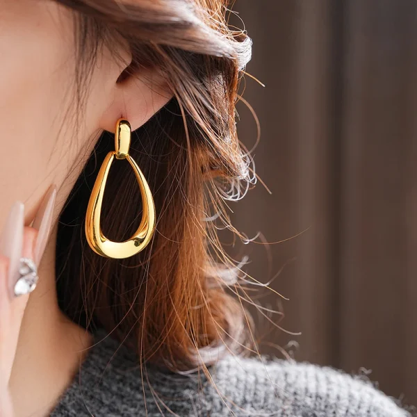 Trendy Stainless Steel Waterproof Not Allergic Minimalism Hollow Droplet Shape Stud Earrings - Image 3