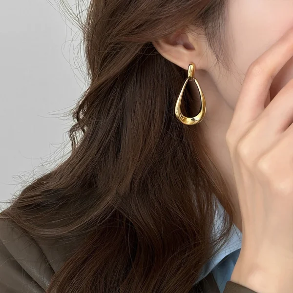 Trendy Stainless Steel Waterproof Not Allergic Minimalism Hollow Droplet Shape Stud Earrings - Image 6