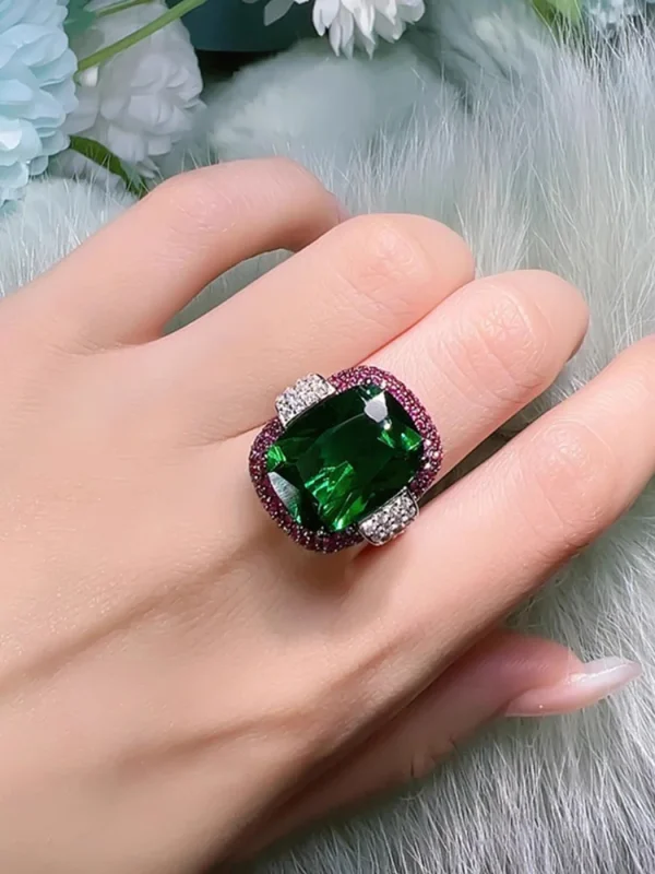 Trendy Tourmaline Lab Diamond Wedding Bands Gemstone Cocktail Party Ruby Emerald Rings - Image 5