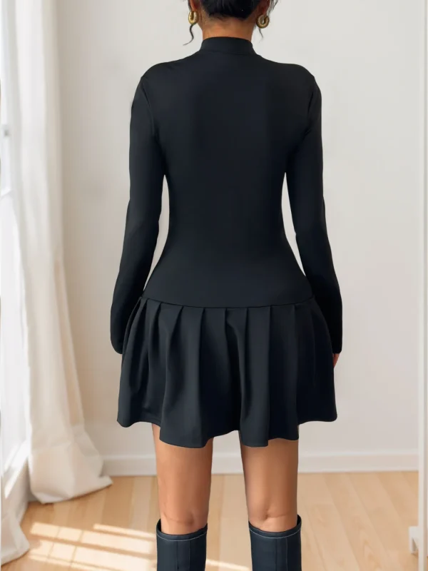 Vintage Half High Collar A-Line Slim Short Medium Stretch Mini Dress - Image 6