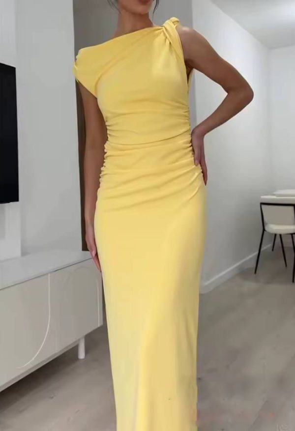 Vintage Casual Solid O-Neck Sleeveless Asymmetrical Straight Vestidos Dress