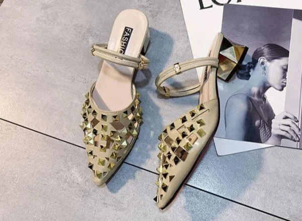 Vintage Comfort Luxury Block Heel Pointed Toe High Heel Sandals - Image 13
