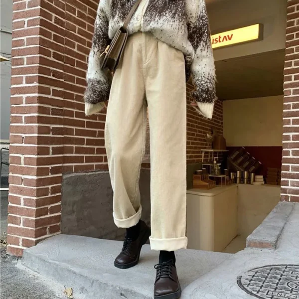 Vintage Corduroy Wide Leg High Waist Pockets Baggy Trousers - Image 12
