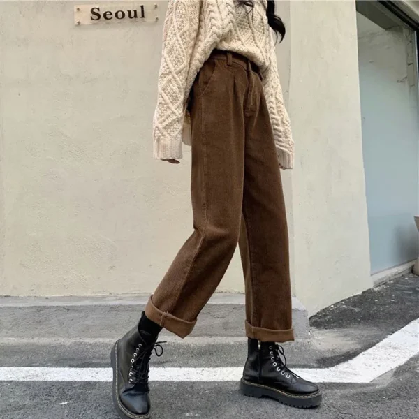 Vintage Corduroy Wide Leg High Waist Pockets Baggy Trousers - Image 2