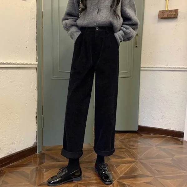 Vintage Corduroy Wide Leg High Waist Pockets Baggy Trousers - Image 19