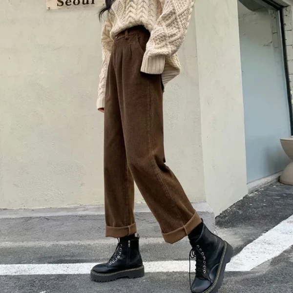 Vintage Corduroy Wide Leg High Waist Pockets Baggy Trousers - Image 3