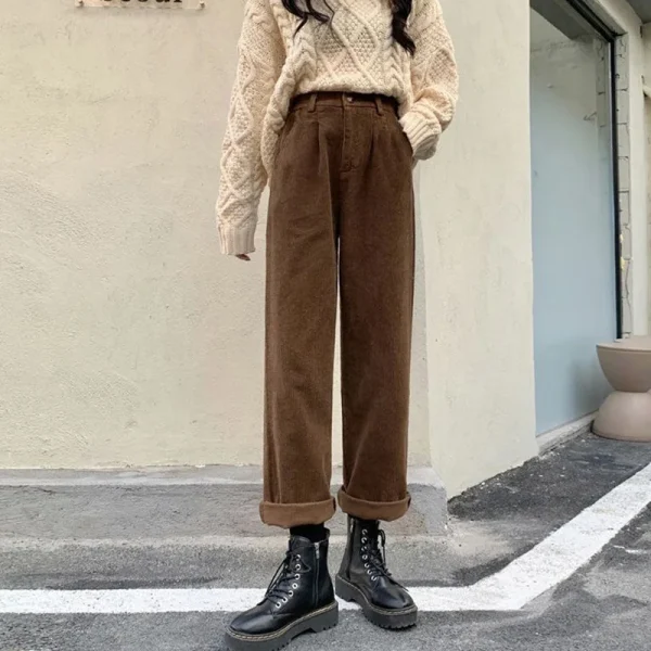Vintage Corduroy Wide Leg High Waist Pockets Baggy Trousers - Image 5