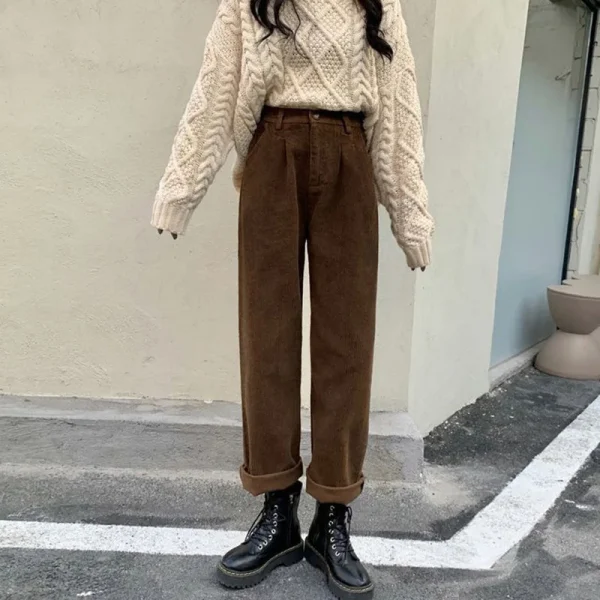 Vintage Corduroy Wide Leg High Waist Pockets Baggy Trousers - Image 6