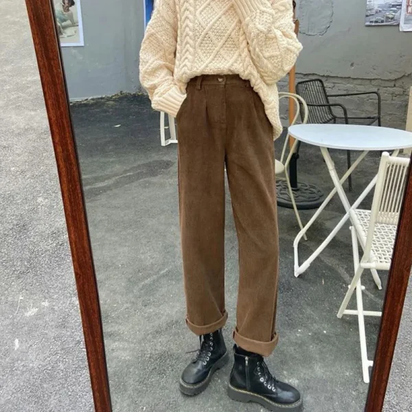 Vintage Corduroy Wide Leg High Waist Pockets Baggy Trousers - Image 7