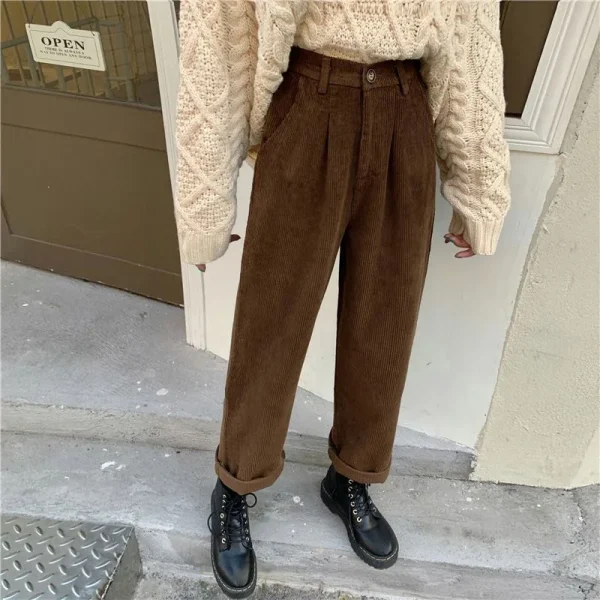 Vintage Corduroy Wide Leg High Waist Pockets Baggy Trousers - Image 8