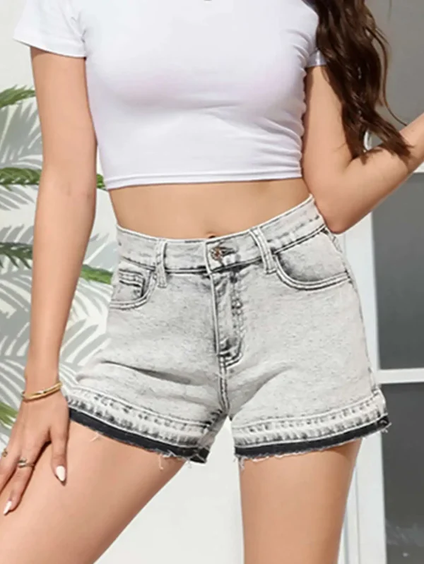 Vintage Embroidery Pockets Zipper Fly Casual Jean Booty Shorts - Image 5