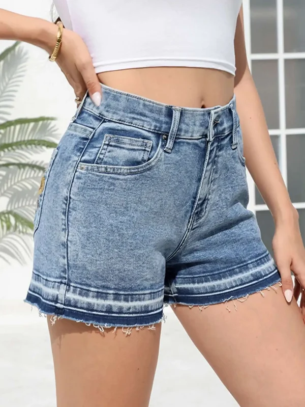 Vintage Embroidery Pockets Zipper Fly Casual Jean Booty Shorts - Image 2