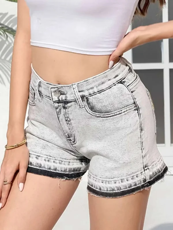 Vintage Embroidery Pockets Zipper Fly Casual Jean Booty Shorts - Image 8