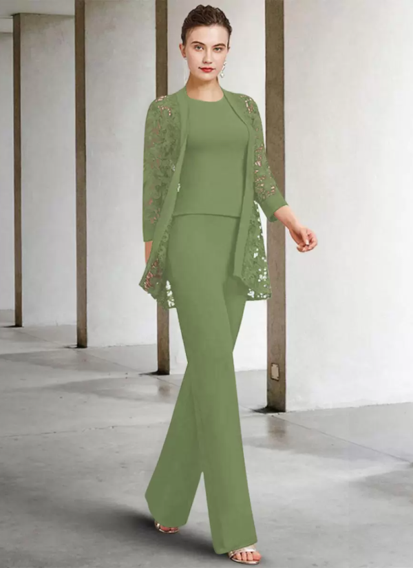 Vintage Fashion Jewel Neck 3/4 Length Sleeves A-Line Lace Ankle-Length Dresses