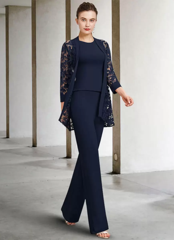 Vintage Fashion Jewel Neck 3/4 Length Sleeves A-Line Lace Ankle-Length Dresses - Image 4