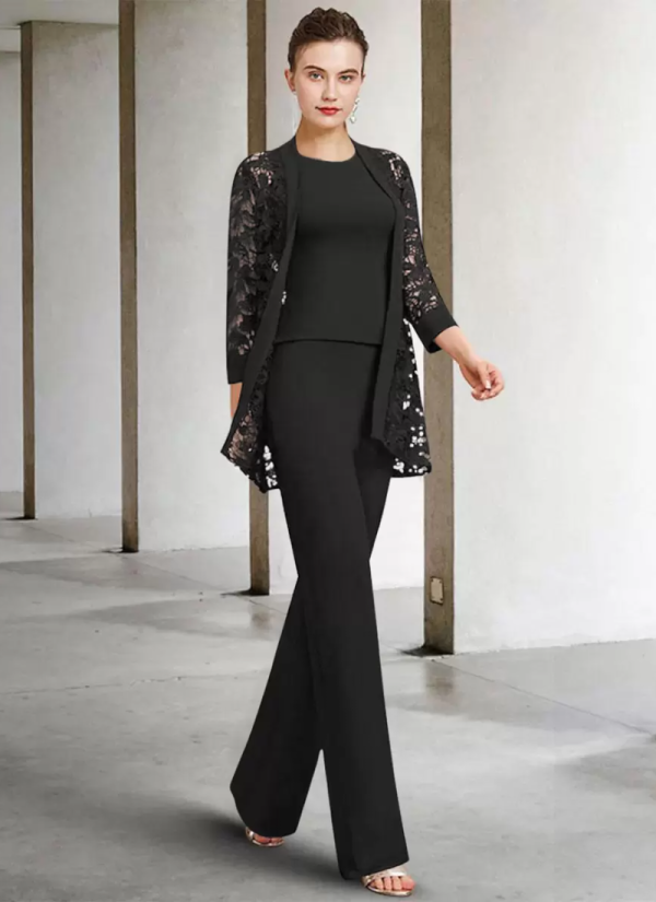 Vintage Fashion Jewel Neck 3/4 Length Sleeves A-Line Lace Ankle-Length Dresses - Image 2