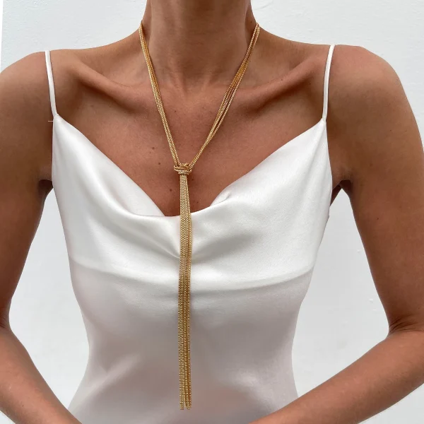 Vintage Geometric Iron Alloy Multilayer Long Tassel Sweater Chain Party Pendant Choker Necklace
