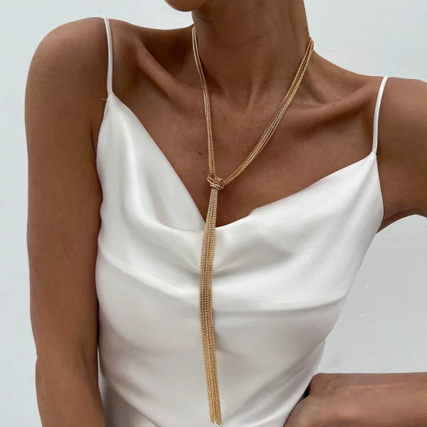 Vintage Geometric Iron Alloy Multilayer Long Tassel Sweater Chain Party Pendant Choker Necklace - Image 2