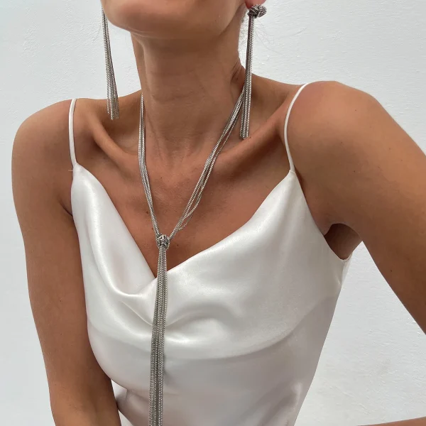 Vintage Geometric Iron Alloy Multilayer Long Tassel Sweater Chain Party Pendant Choker Necklace - Image 3